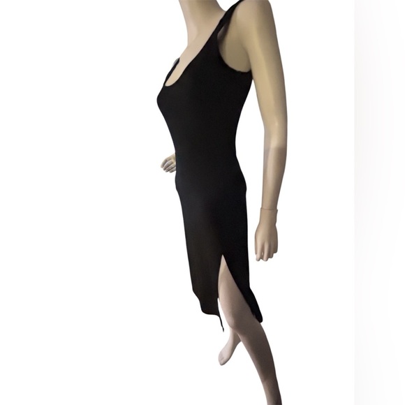 Leith Black Dress Midi Scoop Neck Side Slit - Picture 3 of 10